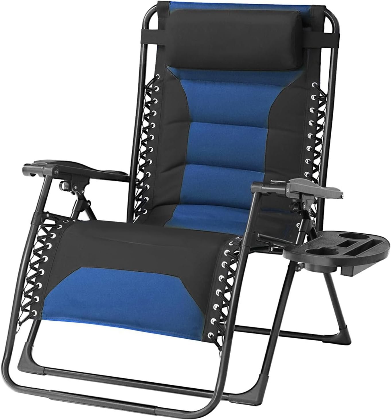 Zero Gravity Chair Oversized Folding Recliner XL, Padded Anti Gravity Lounge Chair with Adjustable Pillow & Cup Holder for Outdoor Camping, Patio, Poolside, Lawn (Black & Blue)