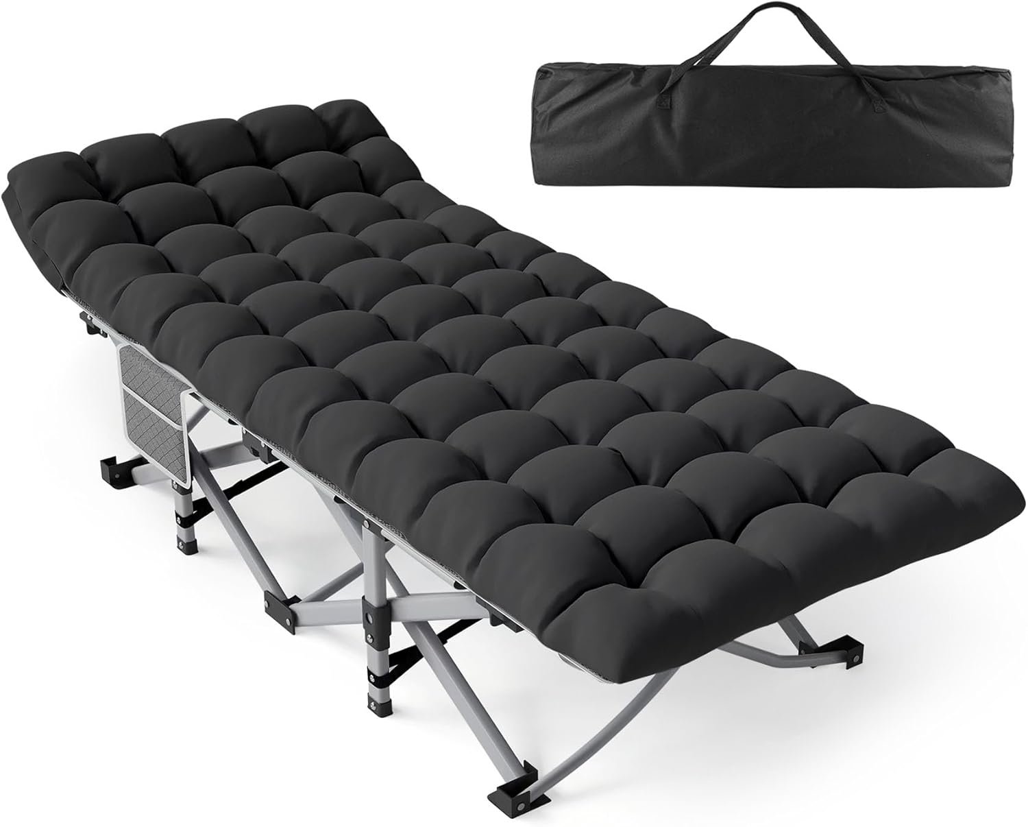 ZENPETIO Camping Cot for Adults, Heavy-Duty Portable Cot Bed with Mattress, Foldable Padded Sleeping Cots for Camping Travel Tent Day Beds Outdoor & Home Guest, Max Load 500 LBS, 75x28x15”
