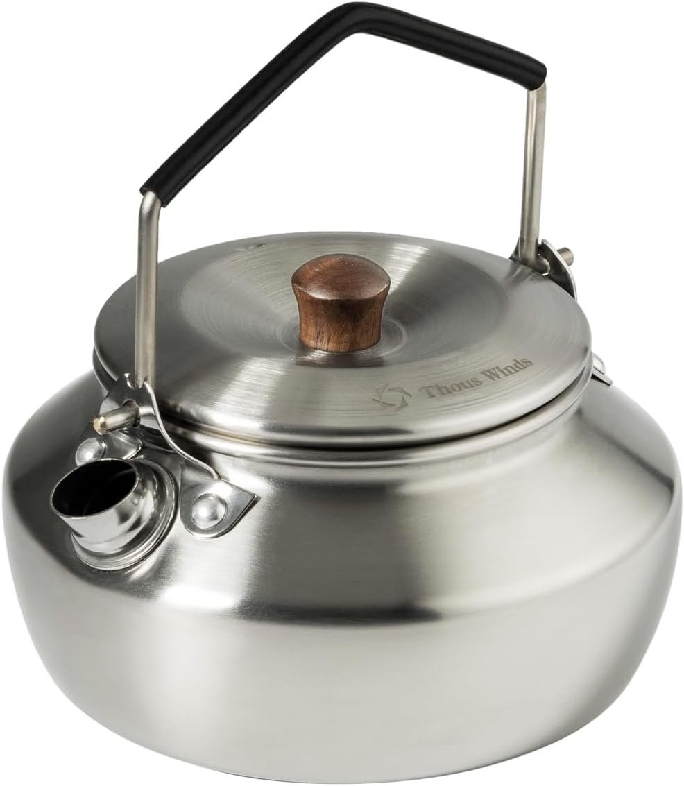 Thous Winds 0.6L Camping Kettle, Portable Camp Tea Coffee Pot, Lightweight Stainless Steel Teapot, Fast Heating Boiling Water, for Outdoor Campfire Hiking Camping Picnic