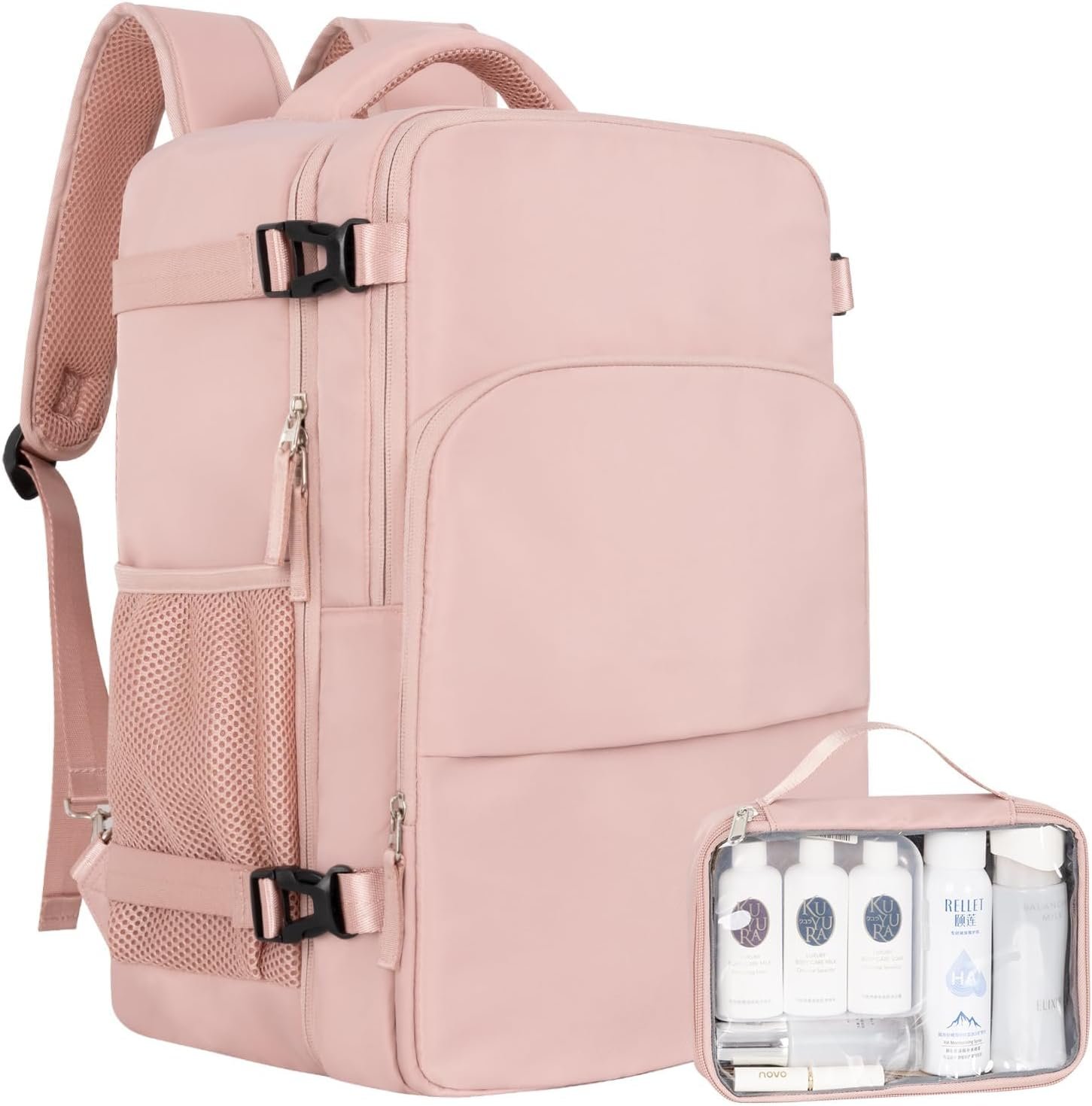 Sinaliy Travel Backpack for Women, Airline Approved Carry on Personal Item Bag, Waterproof 16 Inch Laptop Backpack for Work, College School Business, Convertible Travel Bag with Wet Pocket, Pink