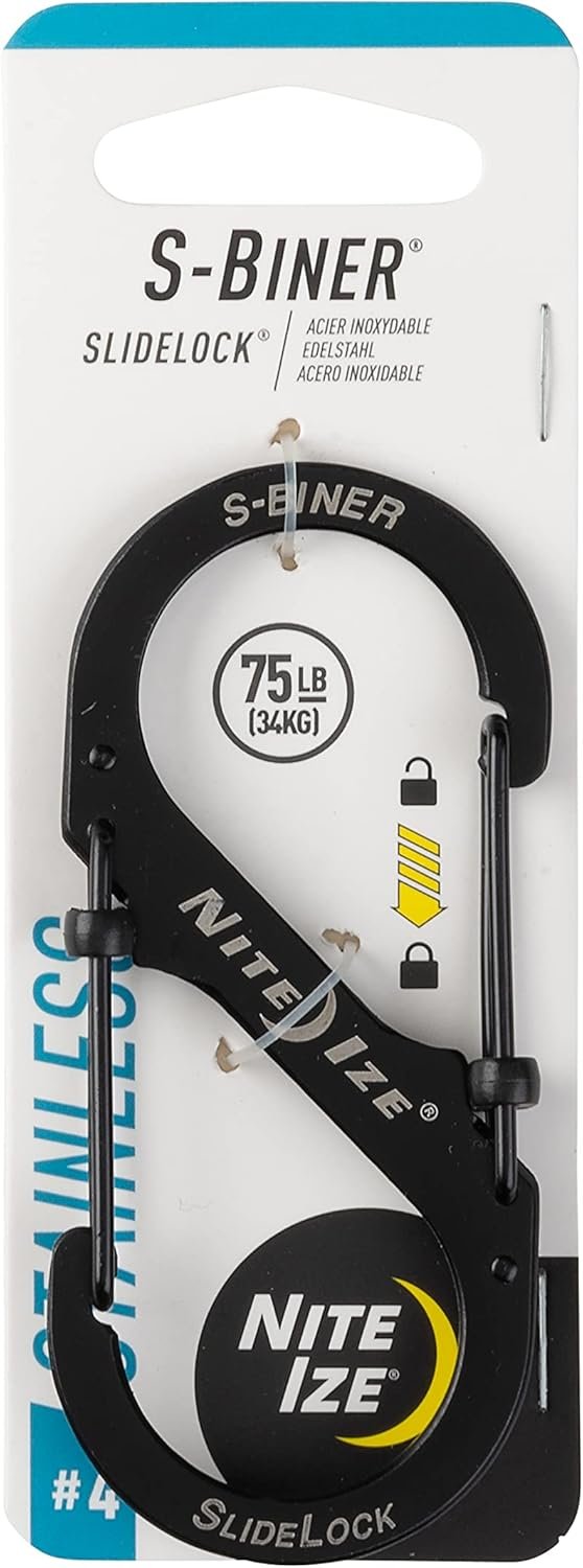 Nite Ize – LSB4-01-R3 LSB4-11-R3 S-Biner Slide Lock Carabiner, Black, #4