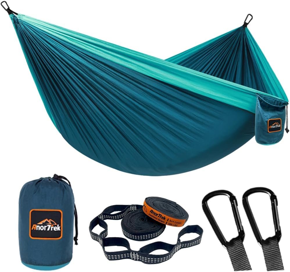 AnorTrek Camping Hammock, Super Lightweight Portable Parachute Hammock with Two Tree Straps Single or Double Nylon Travel Tree Hammocks for Camping Backpacking Hiking
