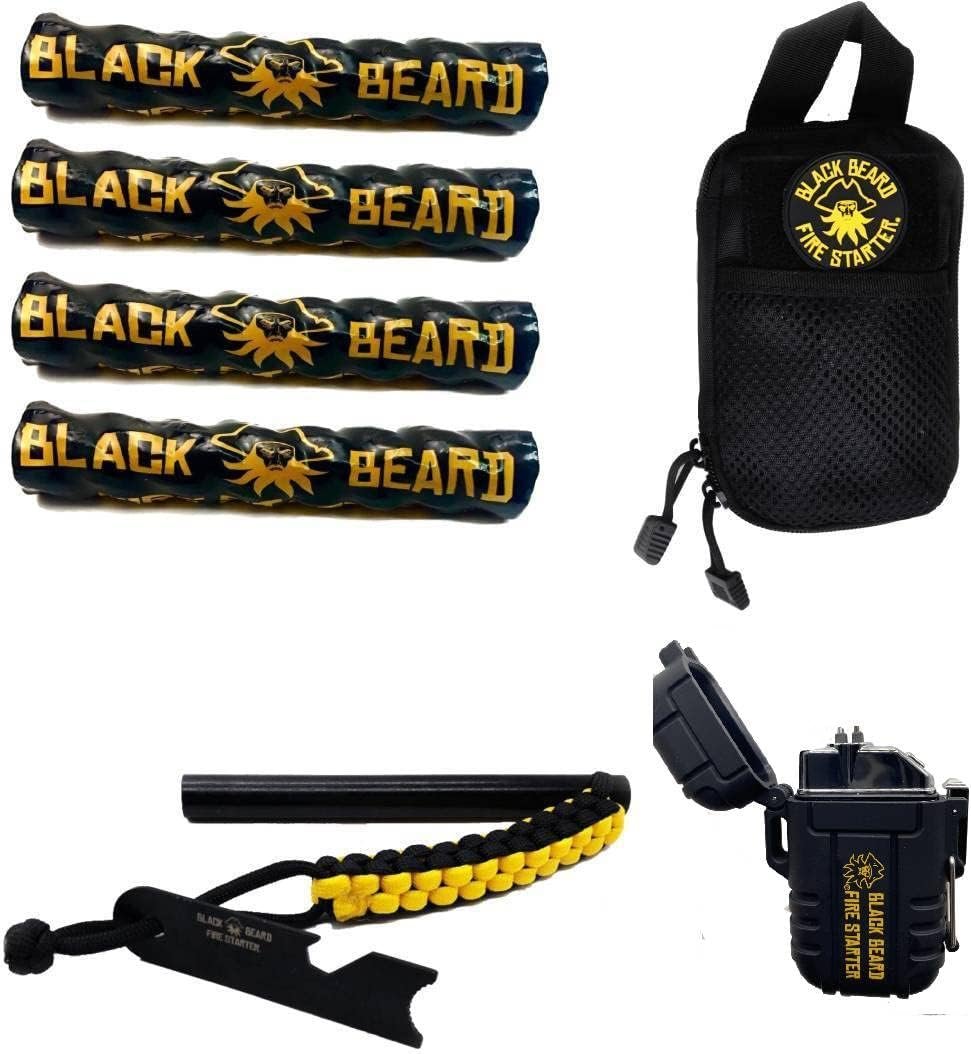 Black Beard Pirate’s Plunder Fire Starter Kit with Waterproof Plasma Arc Lighter, Ferro Rod & Fire Starter Rope for Campfires in All-Weather Waterproof & Windproof