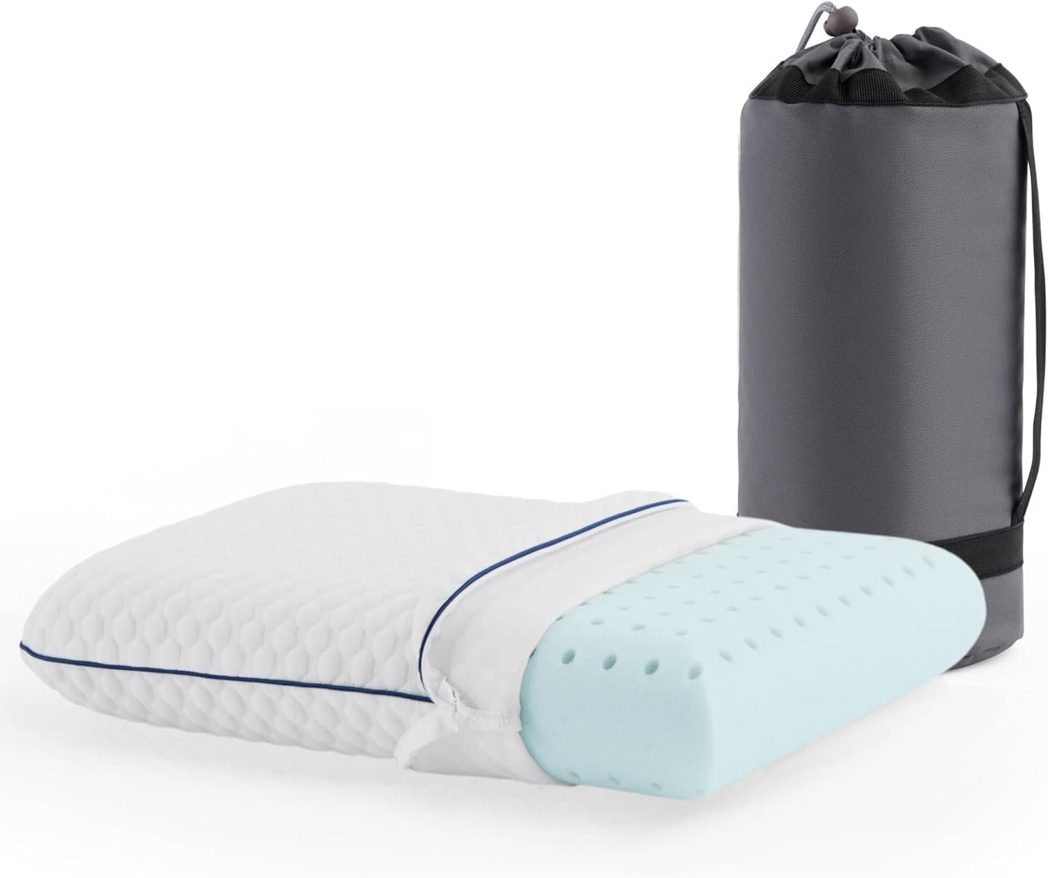 Weekender Cooling Gel Memory Foam Camping Pillow – Travel Size, Ventilated Cooling Pillow for Side & Back Sleepers, Neck Support, Compact with Carry Bag, Washable Cover