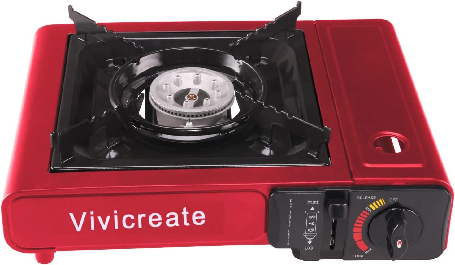 Vivicreate Portable Butane Stove 8500 BTU, Butane Stove with Auto Ignition for Camping, Lightweight Portable Gas Stove Burner with Safety Lock, Butane Burner, Estufa de Gas Portatil(Red)