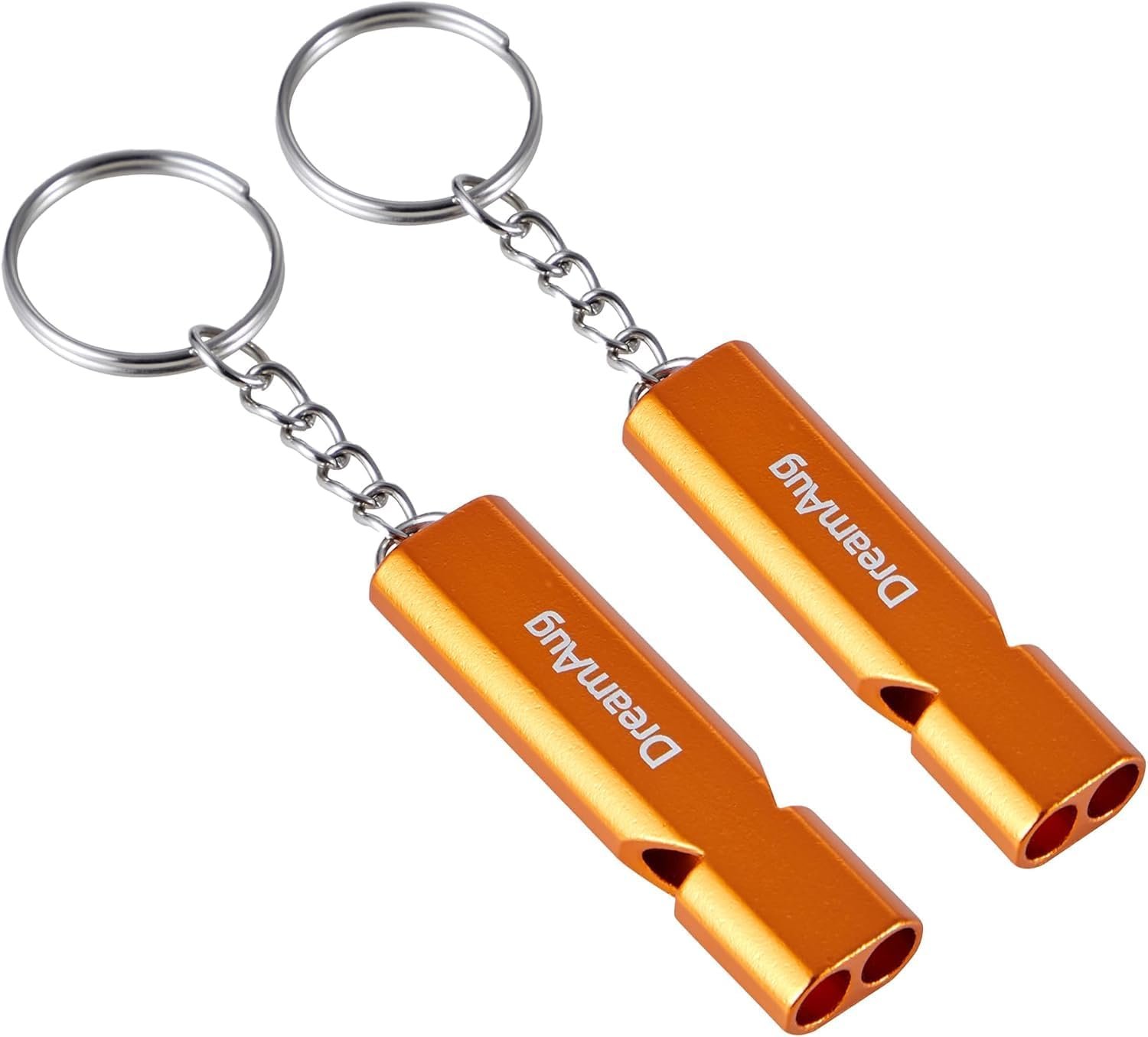 Emergency Survival Whistles 2 Pack – Loud Double-Tube Metal Safety Whistle with Key Ring, Waterproof , for Camping Hiking Boating Outdoor & Dog Training(Do not block the small hole in the middle.)