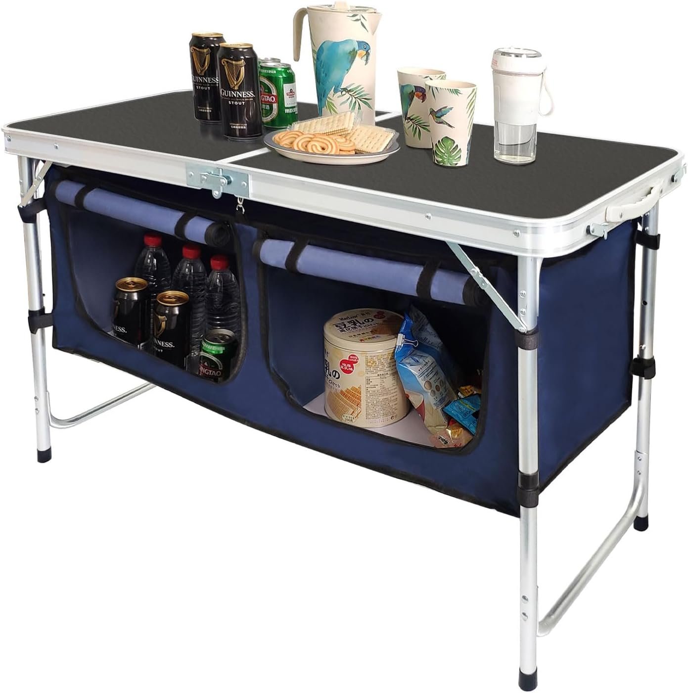 CampLand Outdoor Folding Table Aluminum Lightweight Height Adjustable with Storage Organizer for BBQ, Party, Camping