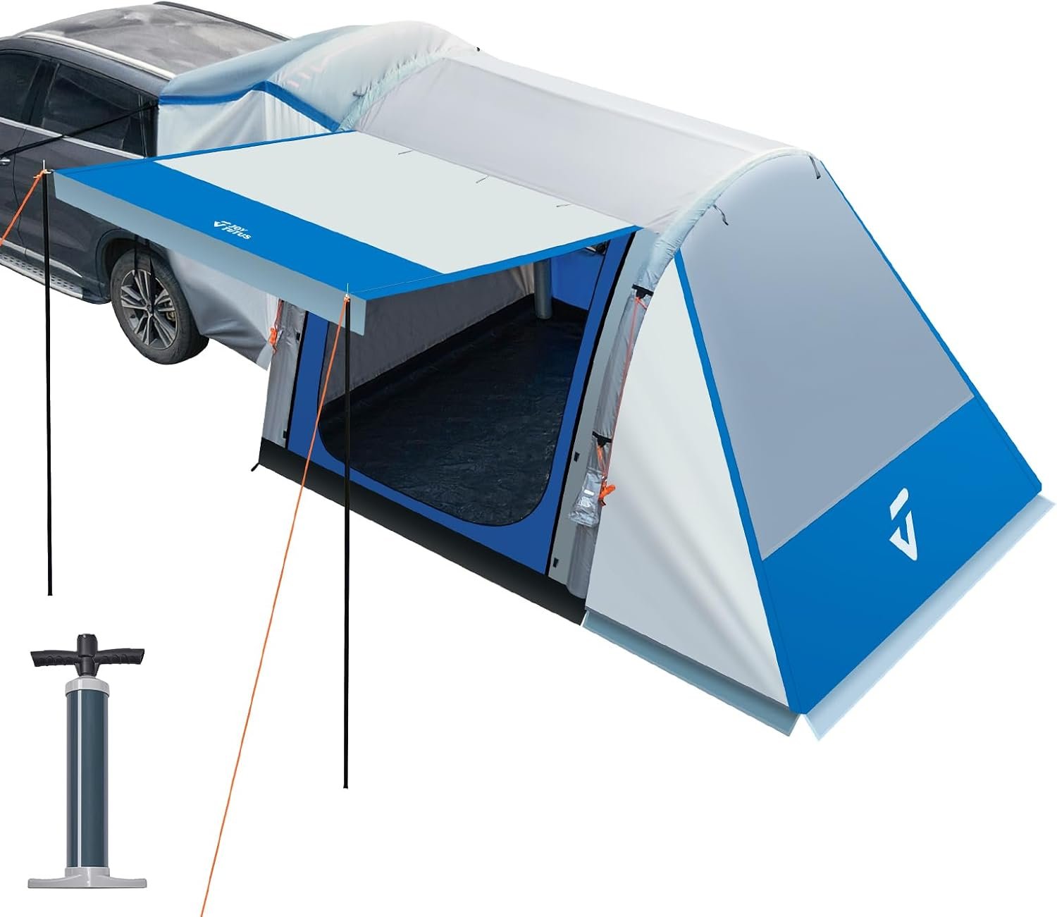 JOYTUTUS Inflatable SUV Tent with Pump 2.0, 30% More Space, Easy Set-up Car Tent for 6 Person Family Camping, Dual-Use for SUV or Ground Camping with 2 Awnings, Double Door, Fit for SUV Car Van