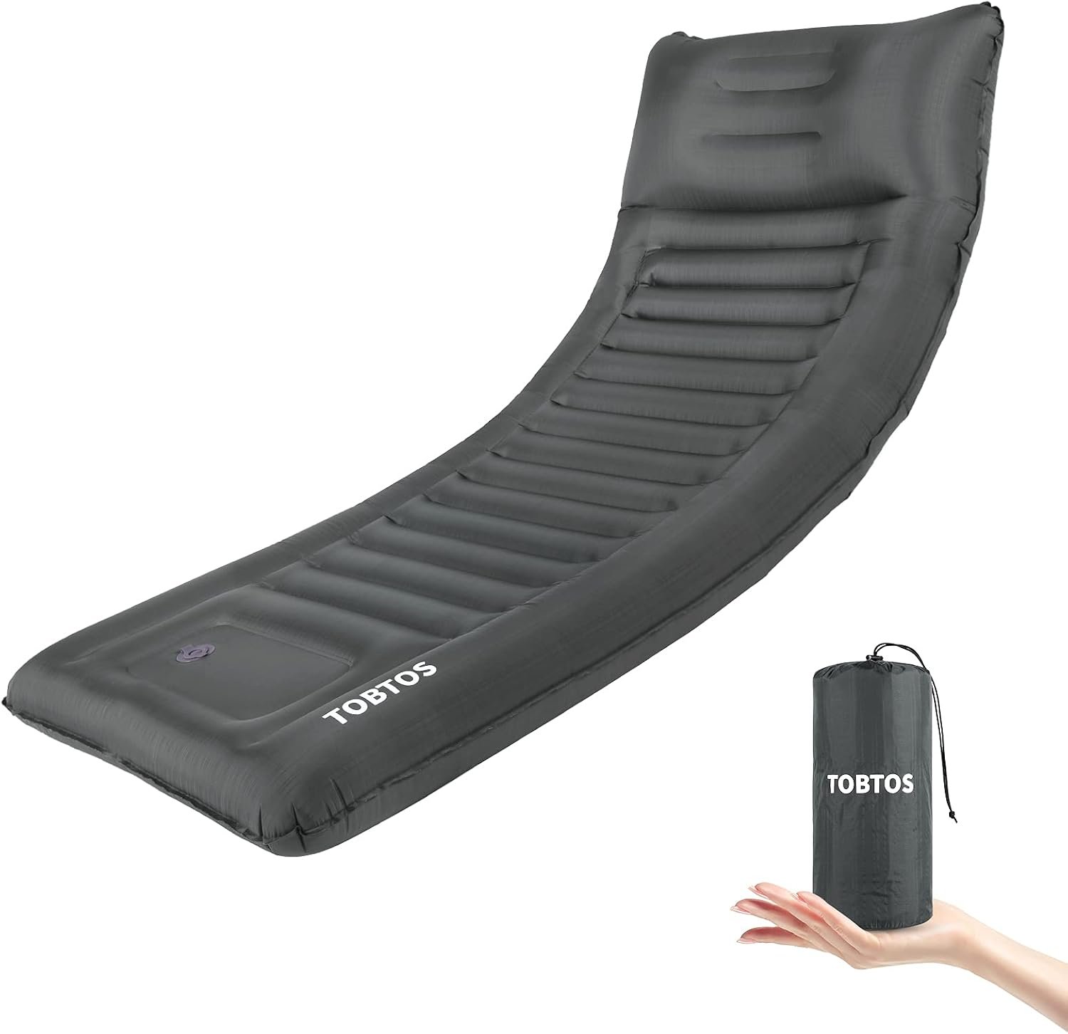 TOBTOS Inflatable Camping Sleeping Pad with Pillow, Thick 6 Inch Ultralight Sleeping Pad with Built-in Pump, Lightweight Sleeping Mat for Camping, Backpacking, Hiking, Tent (Grey)