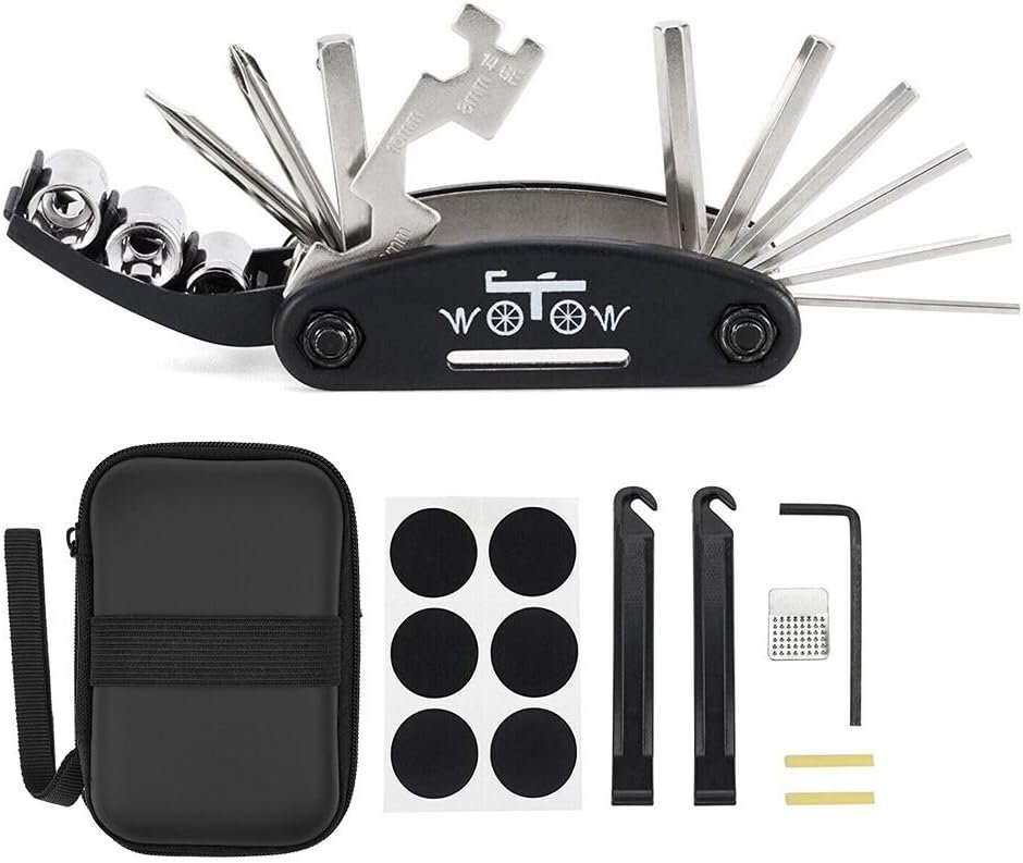 WOTOW Bike Repair Tool Kit – 16 in 1 Bicycle Multitool Portable Mountain Bike Tool Cycling Maintenance, Bike Hex Key Wrench & Bike Tube Patch Kit & Tire Lever & Hard Carrying Case (16 in 1)