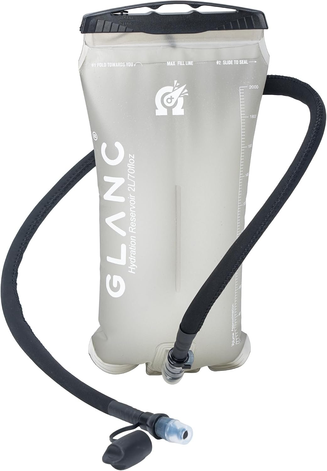 GLANC Hydration Bladder – 2L Water Bladder with Cleaning Kit for Outdoor Hiking Backpack, BPA Free Leakproof Water Reservoir for Hydration Pack, Insulated Hose & High Flow Bite Valve