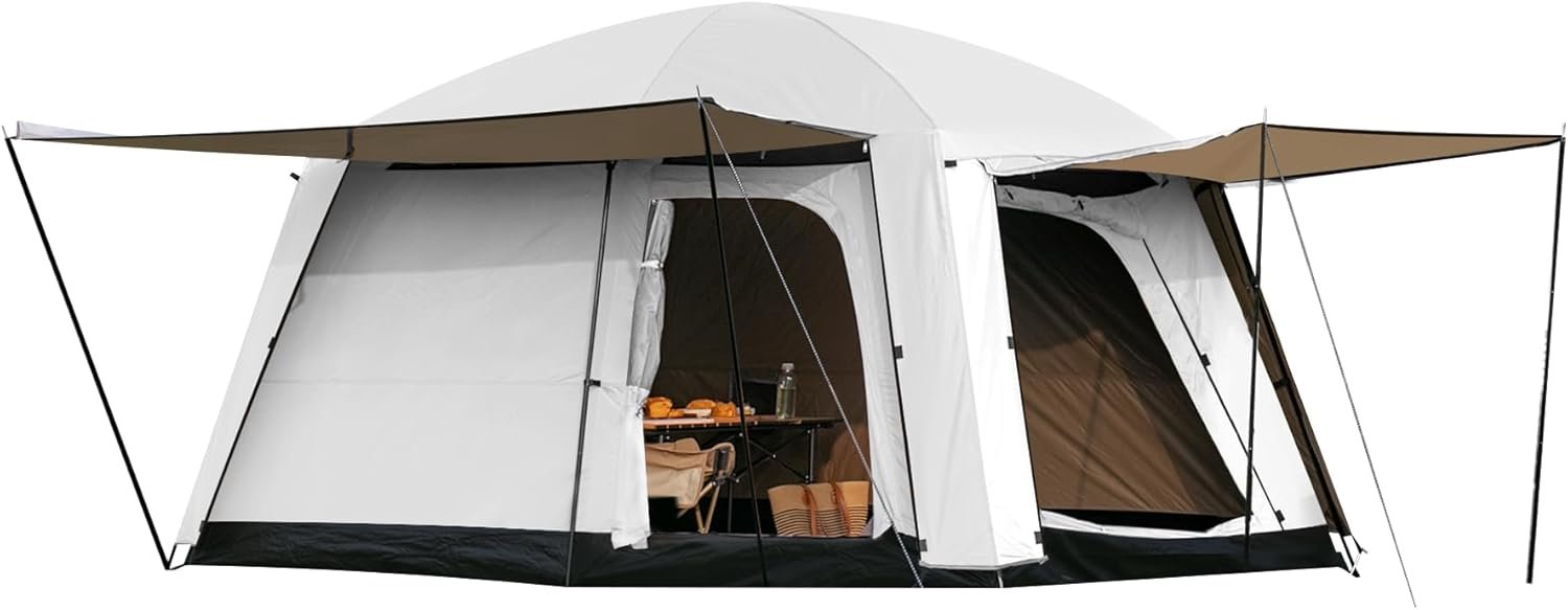 Castle Unicorn 4-6 Person Camping Tent, Large Family Cabin Tents with Porch & Rainfly, Double Layer Waterproof Glamping Tent with 2 Rooms 2 Doors, Portable Big Tents for Outdoor Camping Hiking Party