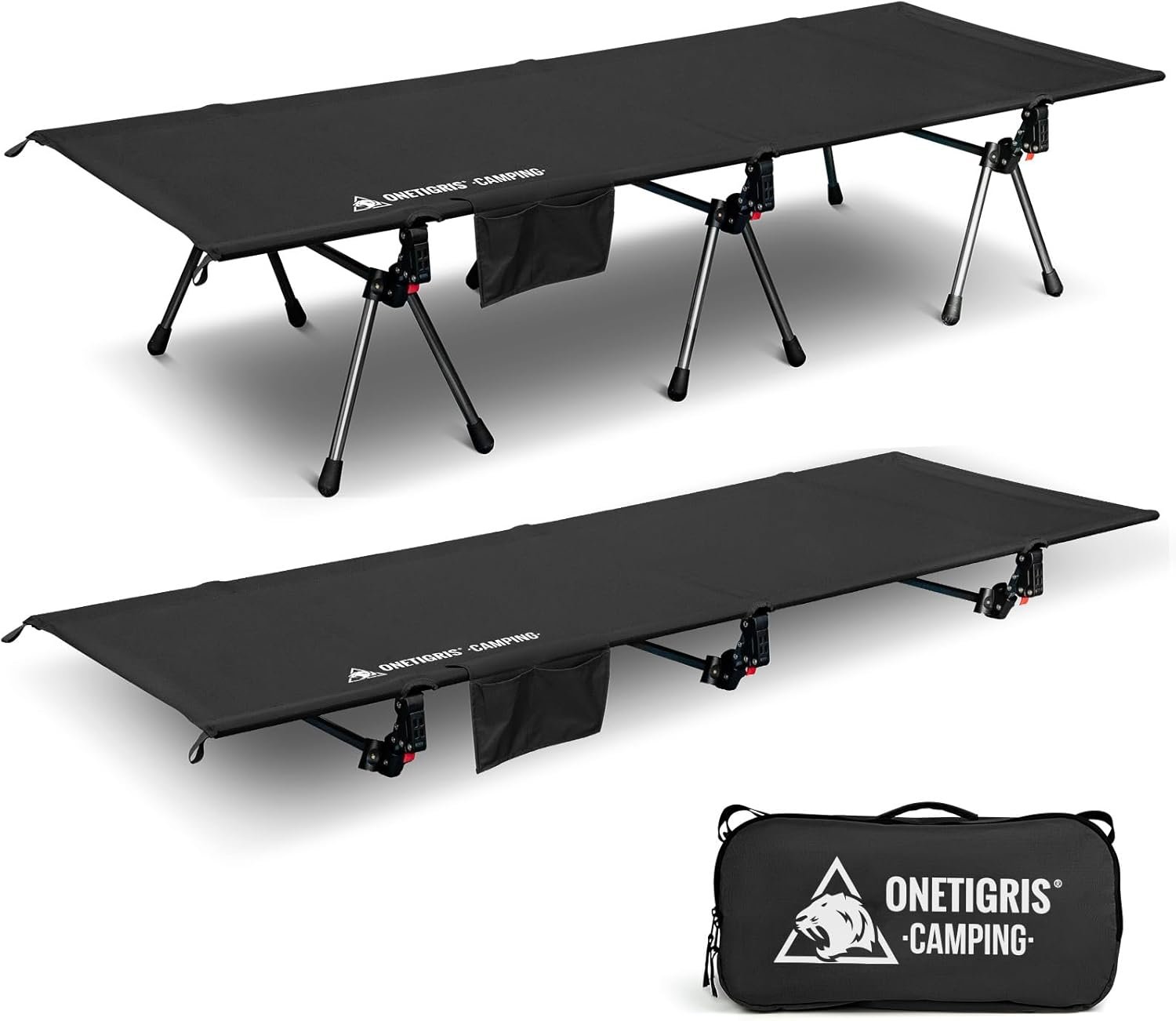 ONETIGRIS SUPRANUBIS Camping Cot, Height Adjustable with Cot Leg Extenders, Strong Support 330lbs, Lightweight Comfortable Folding Bed for Camping, Hiking, Travel, Truck, Beach, Office Nap