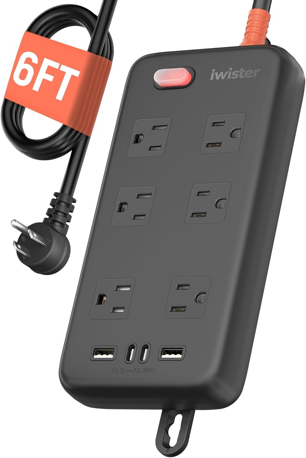 Outdoor Power Strip Waterproof IPX6, 1625W/13A, 6 Ft Extension Cord, 6 Wide Outlets & 4 USB Ports with Anti-Electric Shock, Wall Mountable for Yard, Workshop, Garage, RV