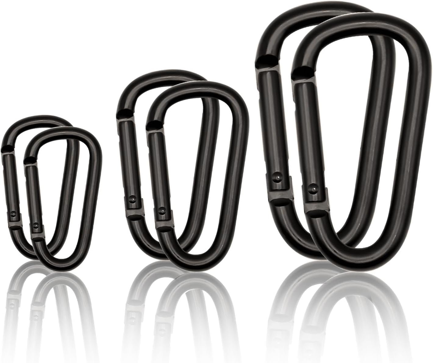 Black Carabiner Clip, Includes Mini 2 Inch Carbineers, Small 2.3″ D Ring Clip, Large 3 Inch Carabiner Heavy Duty, Aluminum Caribiner Keychain Hook for Backpack Hiking Camping
