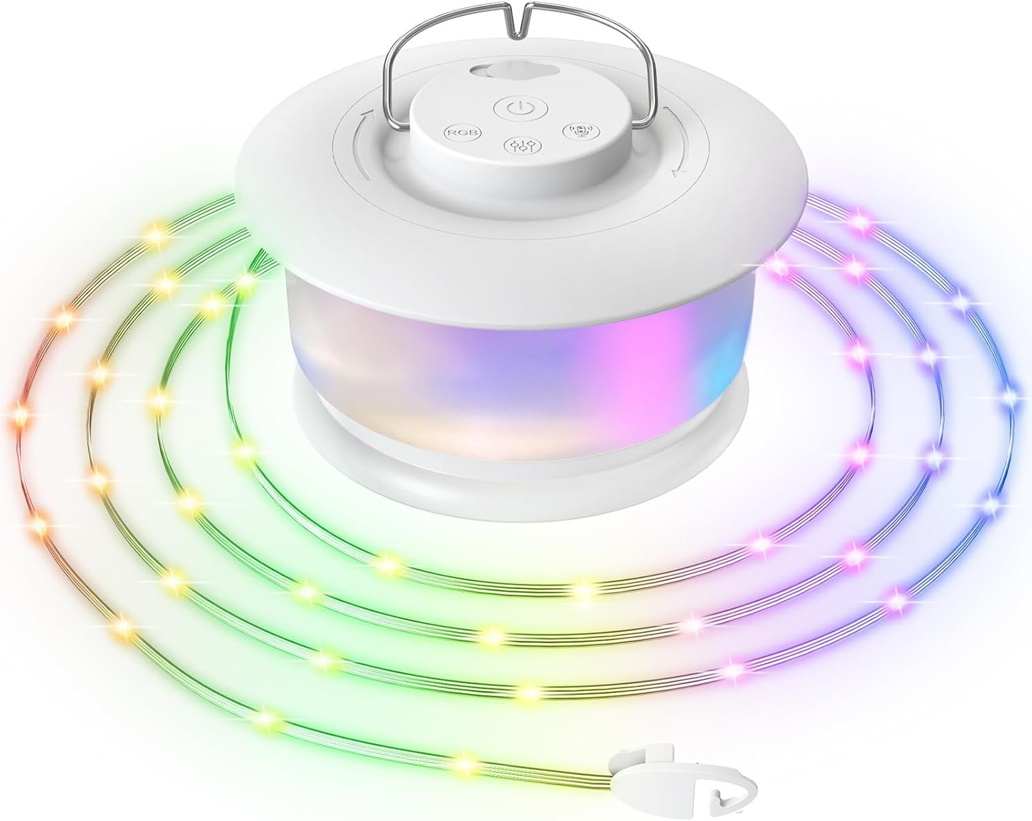 HOMEBEST Upgraded 33FT RGB Camping String Lights, Retractable Camping Lights with Music Sync, 19 Modes, Rechargeable Waterproof Tent Lights, Portable Camping Lantern for Tent, RV, Patio & Awning