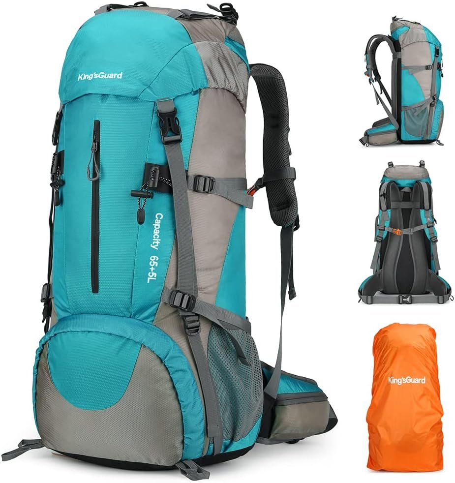 King’sGuard 70L Hiking Backpack with Rain Cover Lightweight Waterproof Travel Camping Backpack Large Backpacking Pack