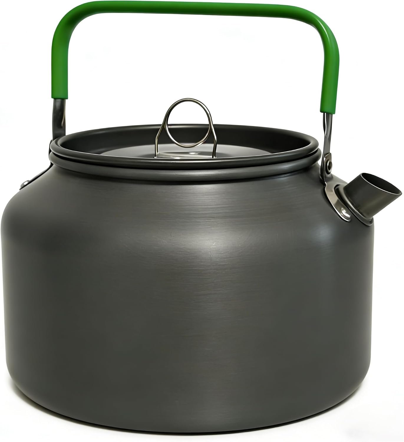 Camping Kettle, 1.8L Lightweight Aluminum Alloy Portable Tea Kettle with Heat-Resistant Green Handle & Carry Bag, Fast Boiling Water Pot for Coffee, Hiking, Picnic and Outdoor Camping