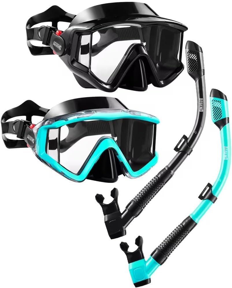 Aegend Snorkeling Gear for Adults Youth Kids, Snorkel Mask with Top Dry Valve – Panoramic View Anti-Leak and Anti-Fog with Mesh Bag for Snorkeling, Scuba Diving, Freediving & Swimming