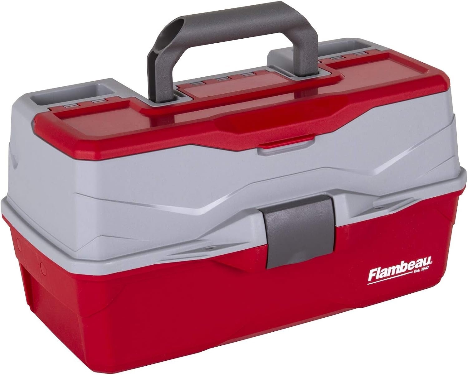 Flambeau Outdoors 6383TB 3-Tray Tackle Box – Classic Fishing Lure Storage Organizer, Large Portable Tackle Box, 32 Tray Compartments, Red/Gray