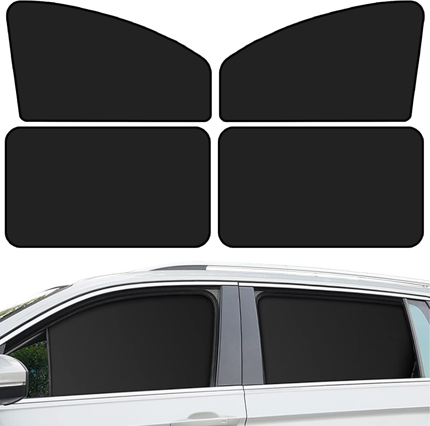 QUICTO Car Window Sun Shades, Universal Interior Accessories – Double-Sided Black (4pcs)