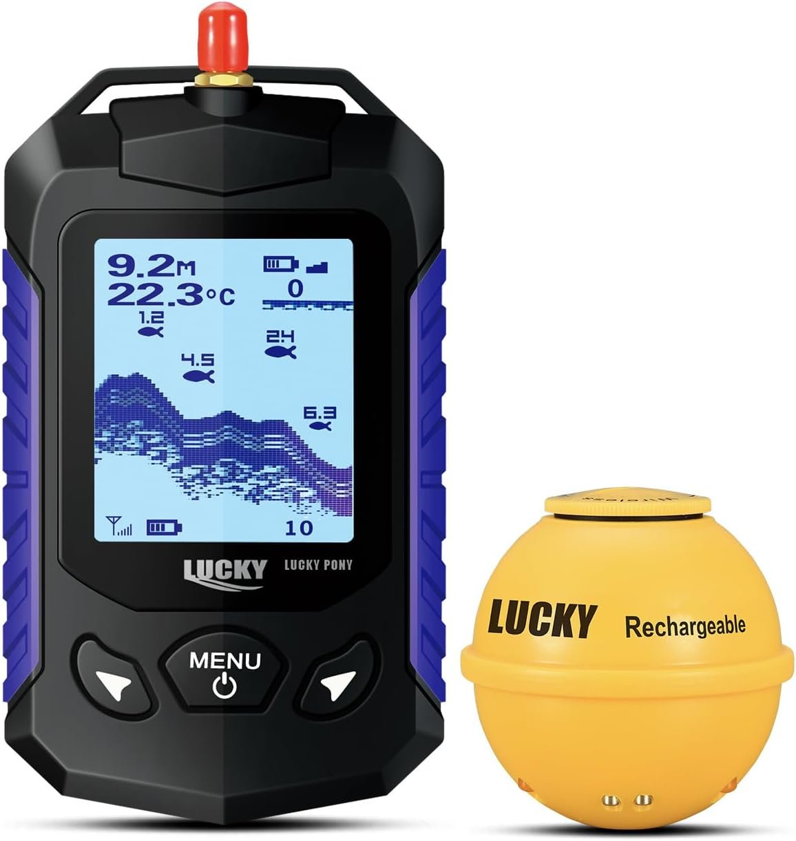 LUCKY Handheld Portable Fish Depth Finders Castable Kayak Sonar Fish Finder Compact Wireless Boat Fishfinder Lightweight for Shore Lake Ice Fishing FF168-WLA