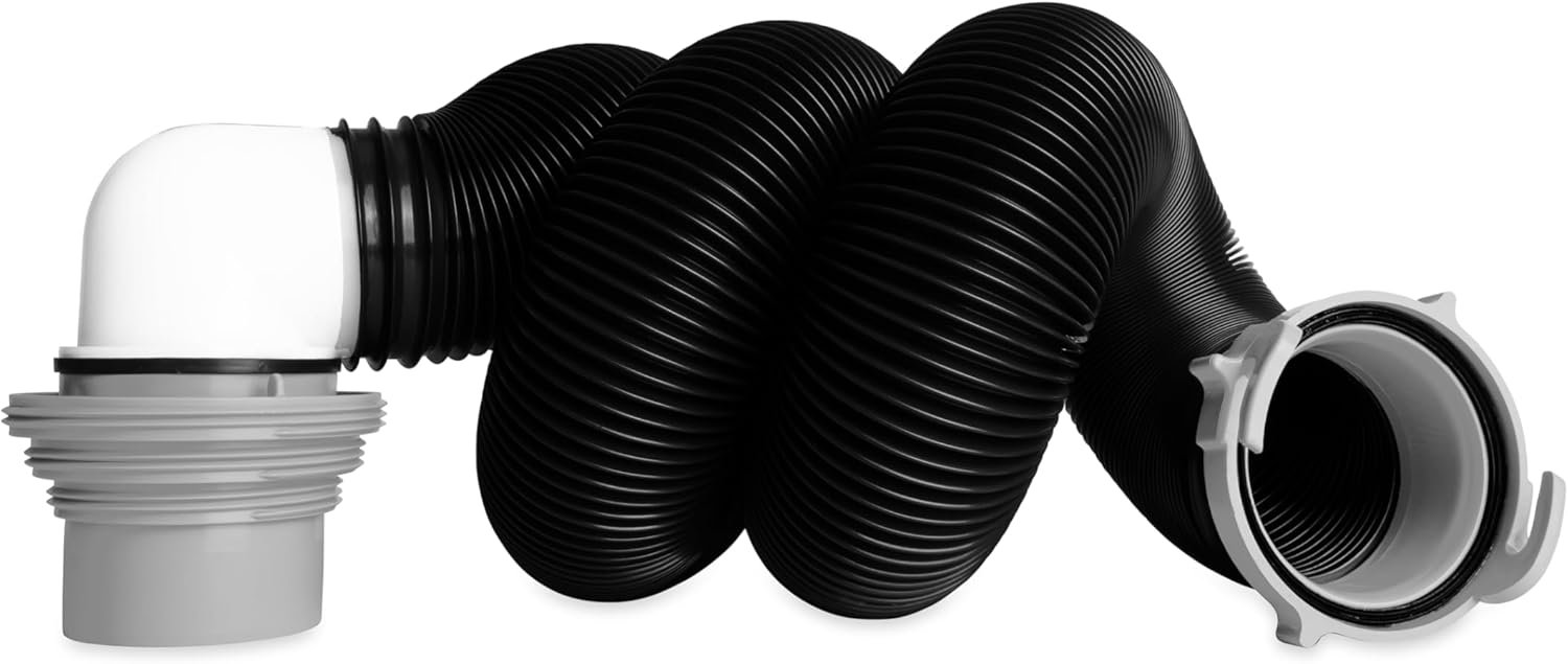 Camco RV Sewer Kit – Features Pre-Attached Fittings, a 10-Foot Sewer Hose, Translucent Sewer Elbow with 4-in-1 Adapter, and More (39551)