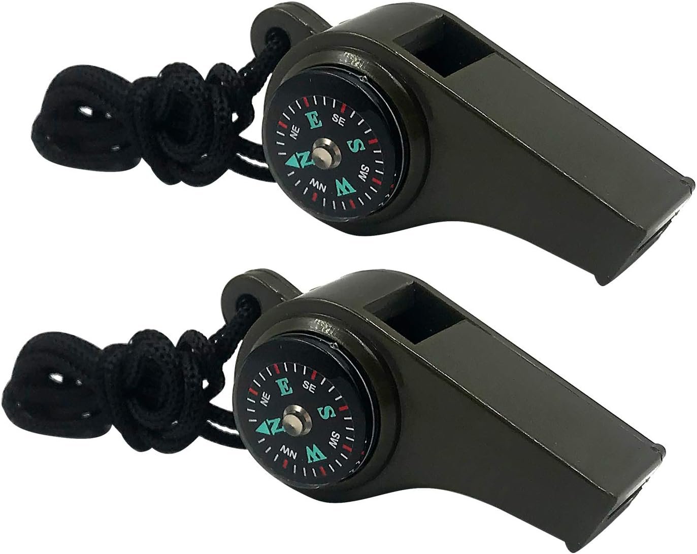2 Pack Emergency Survival Whistle, 3-in-1 Emergency Whistles with Compass and Thermometer, Loud Safety Whistle with Lanyard for Outdoor Hiking