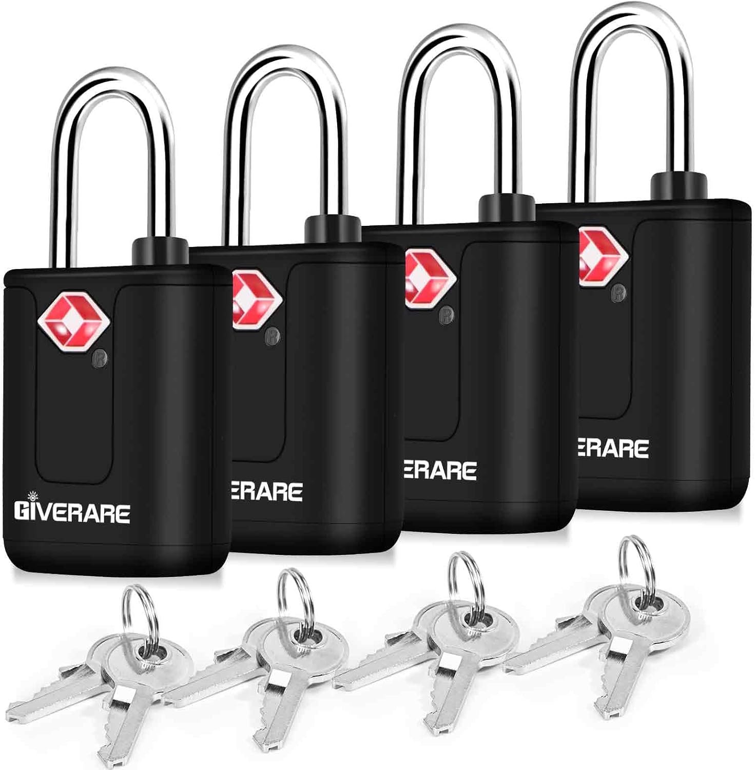 4 Pack TSA Approved Travel Luggage Locks with Keys, Keyed Suitcase Padlock, Zipper Small Locks, TSA Accepted Compatible Padlocks for Suitcase, Backpack, Gym Locker, Jewelry Box, Anti Theft-Black
