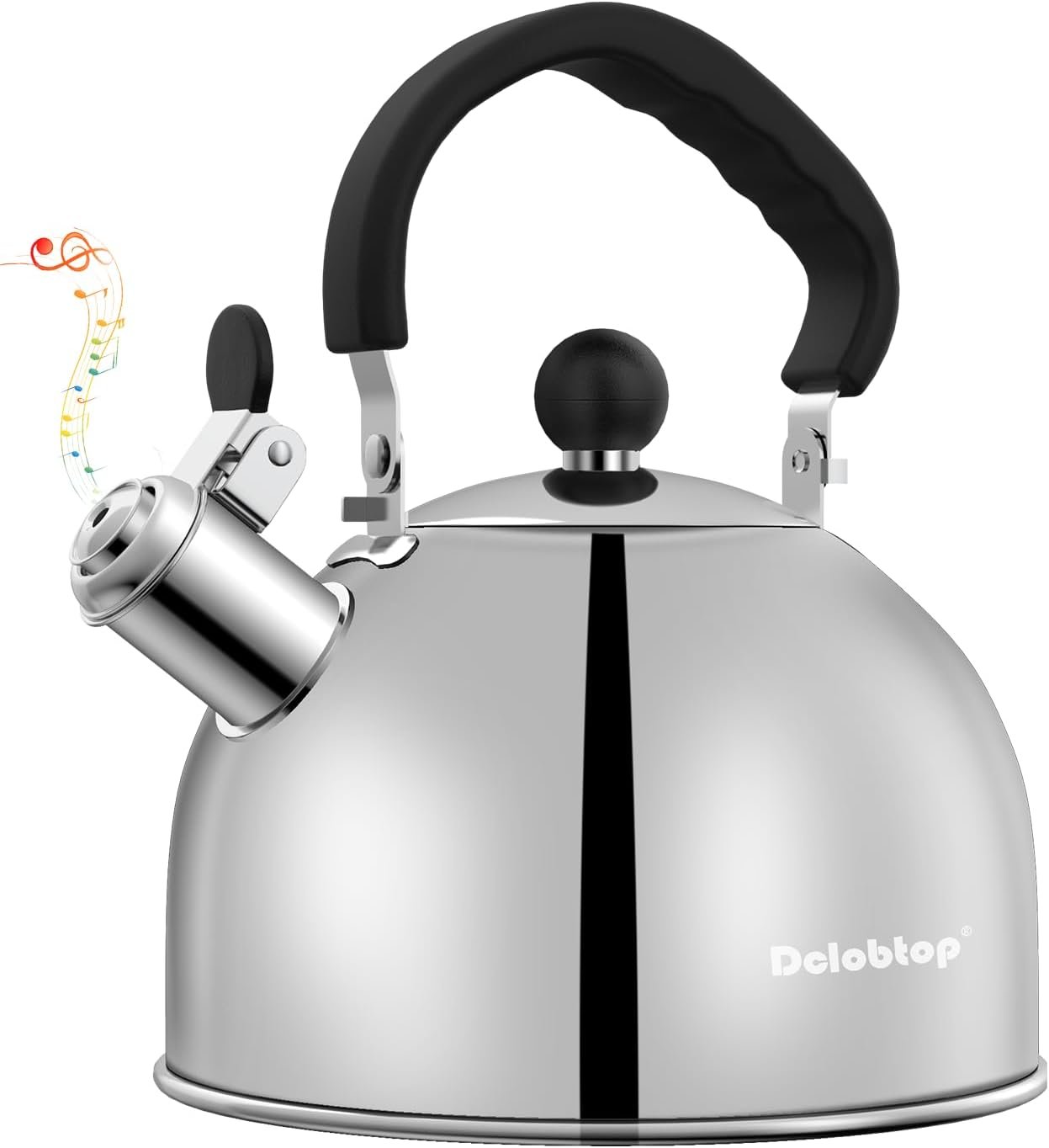 Tea Kettle for Stove Top – Stainless steel Teapot,2 Quart Camping Kettle, Efficient Heating, Audible Whistle, Safe Handle – Hot Water kettle & Tea Pot Stovetop (Silver)