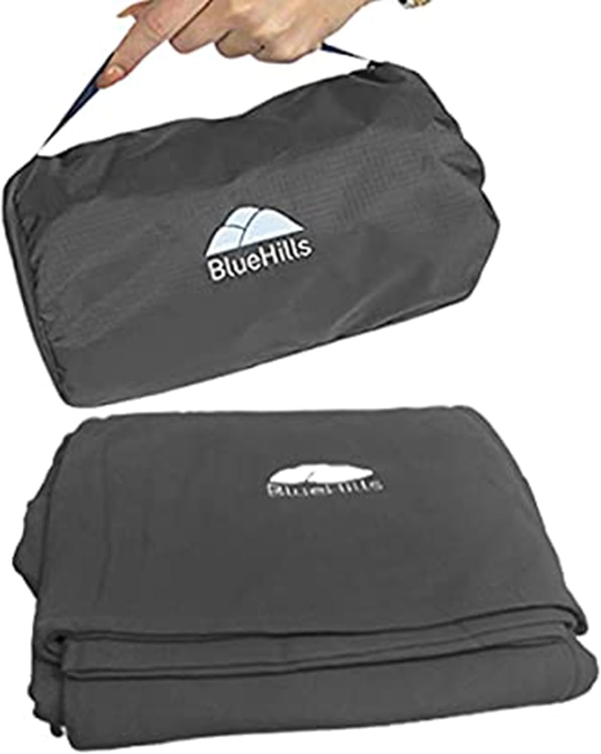 BlueHills Ultra Compact Travel Blanket Pillow in Portable Bag Case Soft 70 X 56 with Strap Backpack Clip Premium Cozy Soft Compact Pack Large Blanket for Airplane Flight Layover Grey – Gray C002
