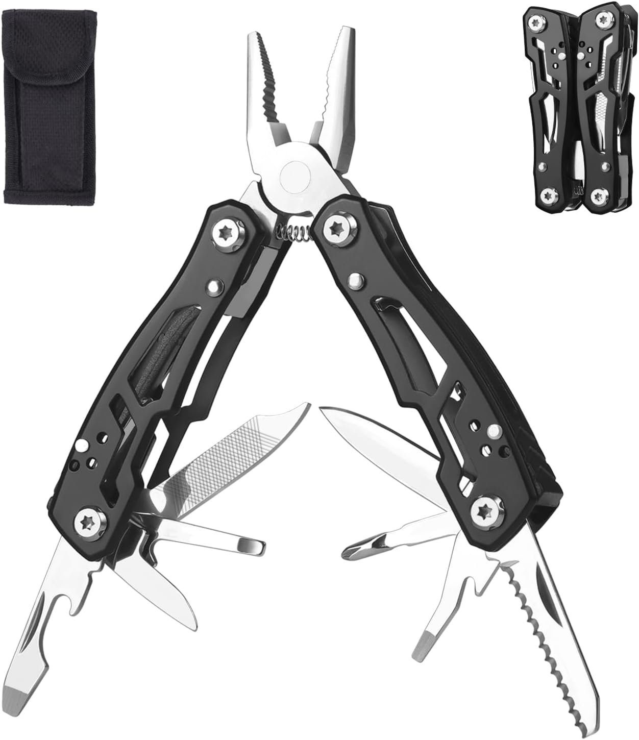 MINI Multitool Pliers, Christmas Birthday Gifts for Men Boyfriend Dad Husband Women, Pocket Knife 14-In-1, Rugged and Practical Portable Computer and Bike Gadgets, Black Camping and Survival Tools