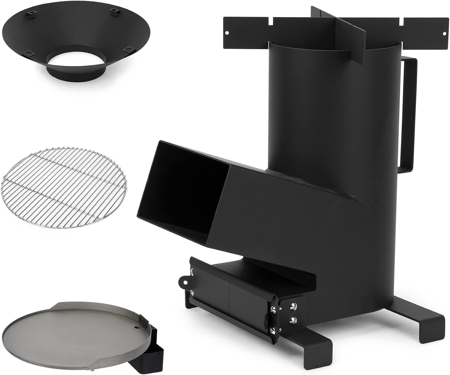 ONLYFIRE GRILLS 3-in-1 Camp Rocket Stove, Portable Wood Burning Camping Stove with 14.5″ Cooking Grate & 18″ Cast Iron Griddle, No Propane Needed, for Patio Backyard RV Tailgating Tents Hiking, GS302
