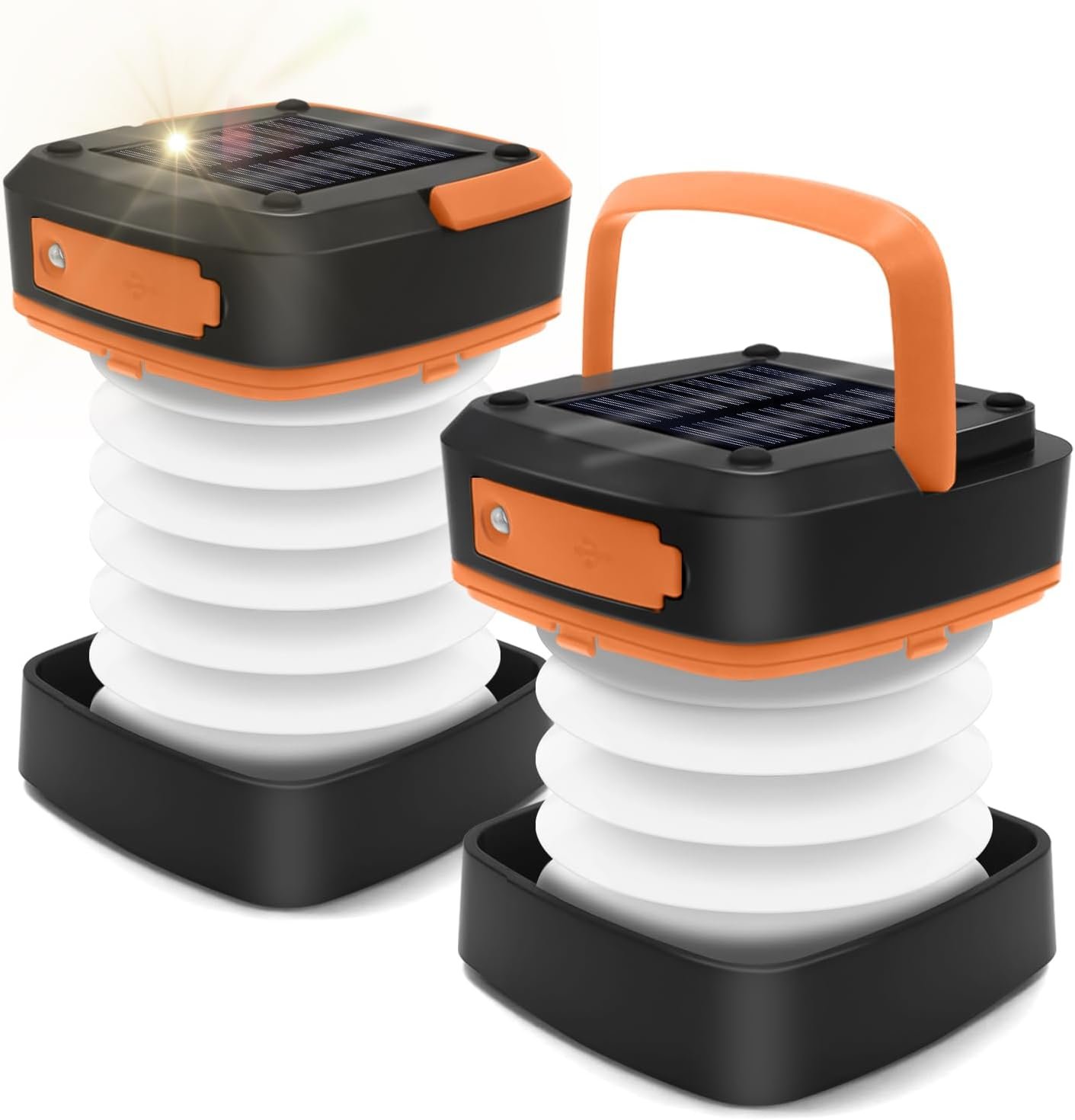 2-Pack Folding Solar Camping Lantern Flashlights, DIBMS Mini Collapsible USB Rechargeable Waterproof Hanging Light for Camping Hurricanes Emergency Power Outages Indoor Outdoor