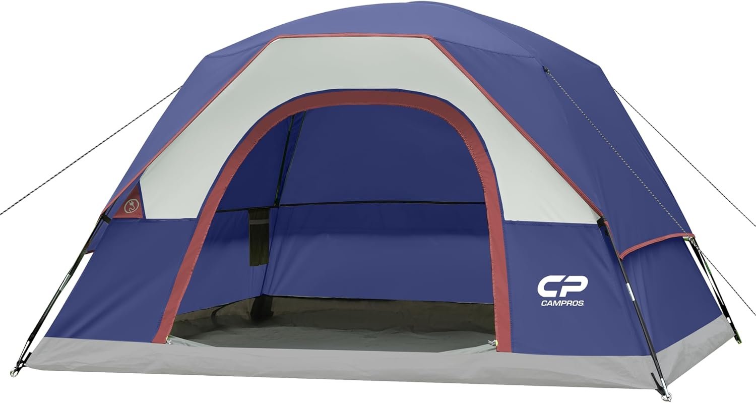 CAMPROS CP Camping Tent 2/4/6 Person, Waterproof Windproof Double Layer Dome Tent, Easy Setup with Large Mesh Windows & Wide Door for Outdoor Camping Backyard