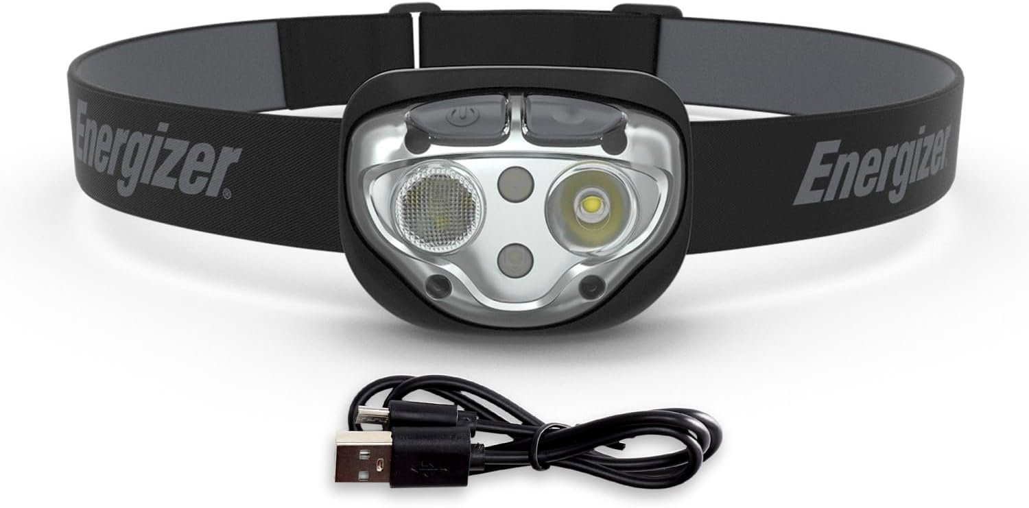 Energizer PRO-400 Headlamp Rechargeable, IPX4 Water Resistant Rechargeable Headlamp, Ultra Bright Multiple Light Modes Head Lamp, Camping, Running, Outdoors, Emergency Light, USB Included