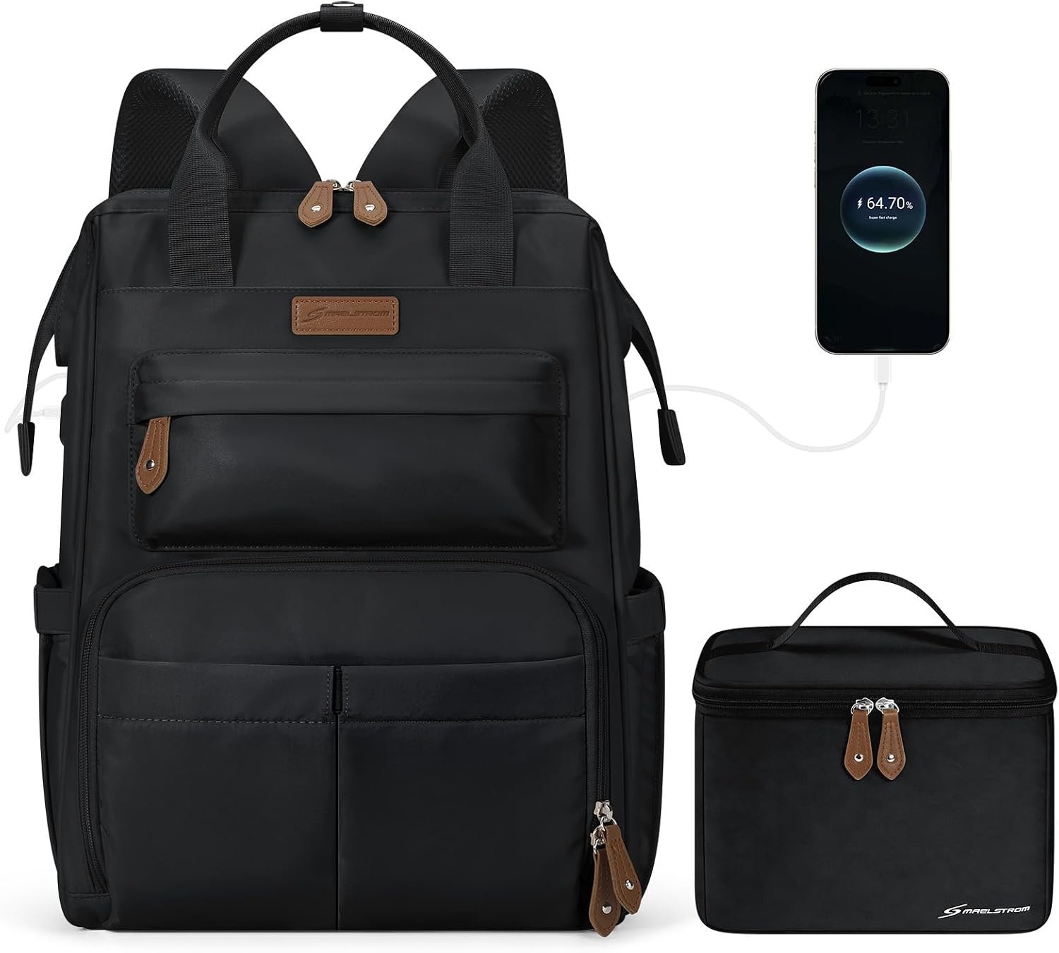 Maelstrom Travel Backpack for Women Men,Laptop Backpack Fits 15.6-17.3 Inch Laptop, Nurse/Work Bag with Insulated Lunch Box (Black)