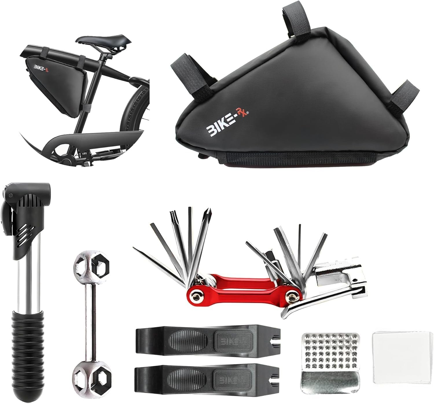 Portable Bike Repair Kit -Bicycle Tool Set with Multitool,120 PSI Mini Pump, Tire Levers & Patches–Bike Maintenance Tools for BMX, Mountain & E-Bikes
