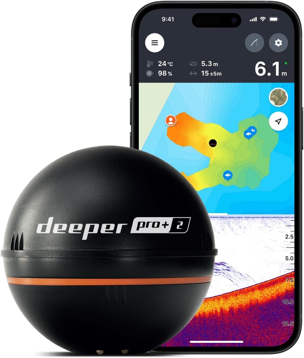 Deeper PRO+ 2 Sonar Fish Finder – Portable Fish Finder and Depth Finder For Kayaks, Boats and Ice Fishing with GPS Enabled | Castable Deeper Fish Finder with FREE User Friendly App
