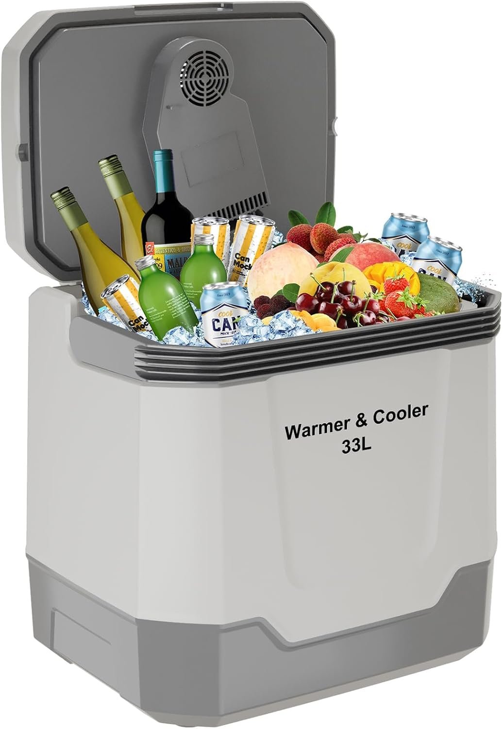 35 QT Electric Cooler for Car, 12V/110V Portable Car Cooler & Warmer with AC/DC Power, 33L Car Refrigerator for Travel, Camping, Truck, Home Use, Gray