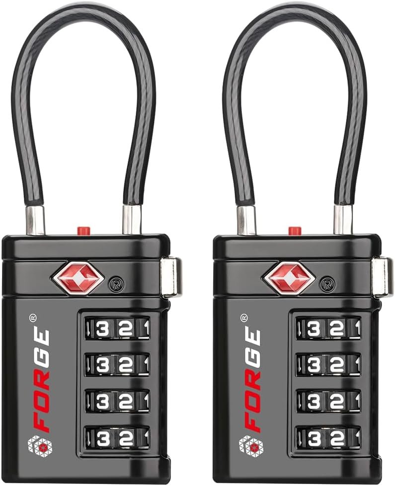 Forge Open Alert TSA Approved Luggage Locks, 4 Digit Combination TSA Travel Locks with TSA008, Zinc Alloy Body for Luggage, Suitcase, Backpack, and More. Black 2 Locks.