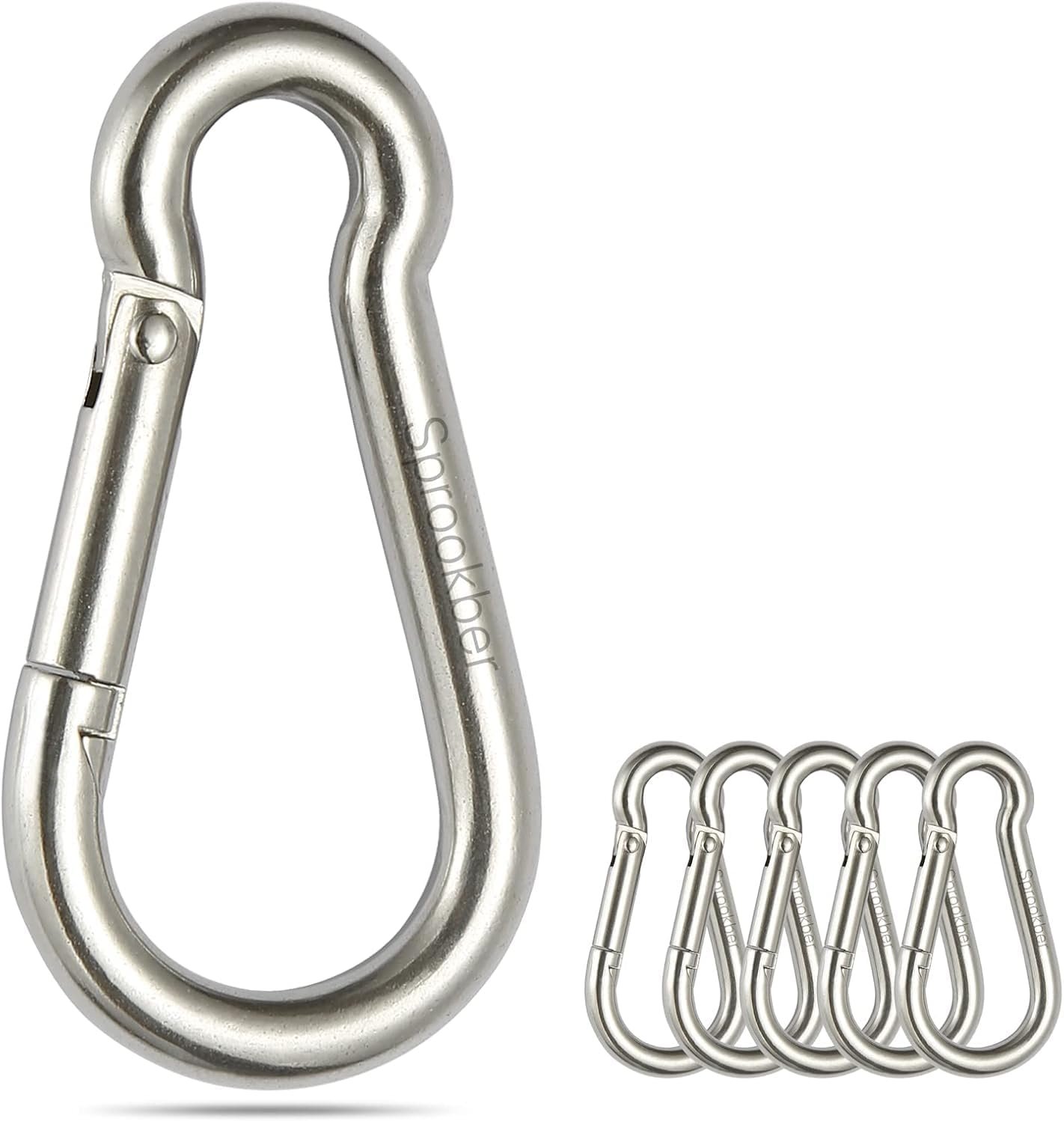sprookber Stainless Steel Spring Snap Hook Carabiner – 304 Stainless Steel Caribeener Clips, Set of 6