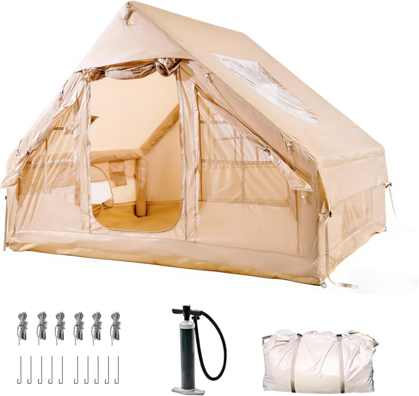 Inflatable Tent with Skylight, 5 Min Easy Setup, Waterproof Oxford, Mosquito Net, Portable Camping Tent for Family Trips, Festivals & Stargazing