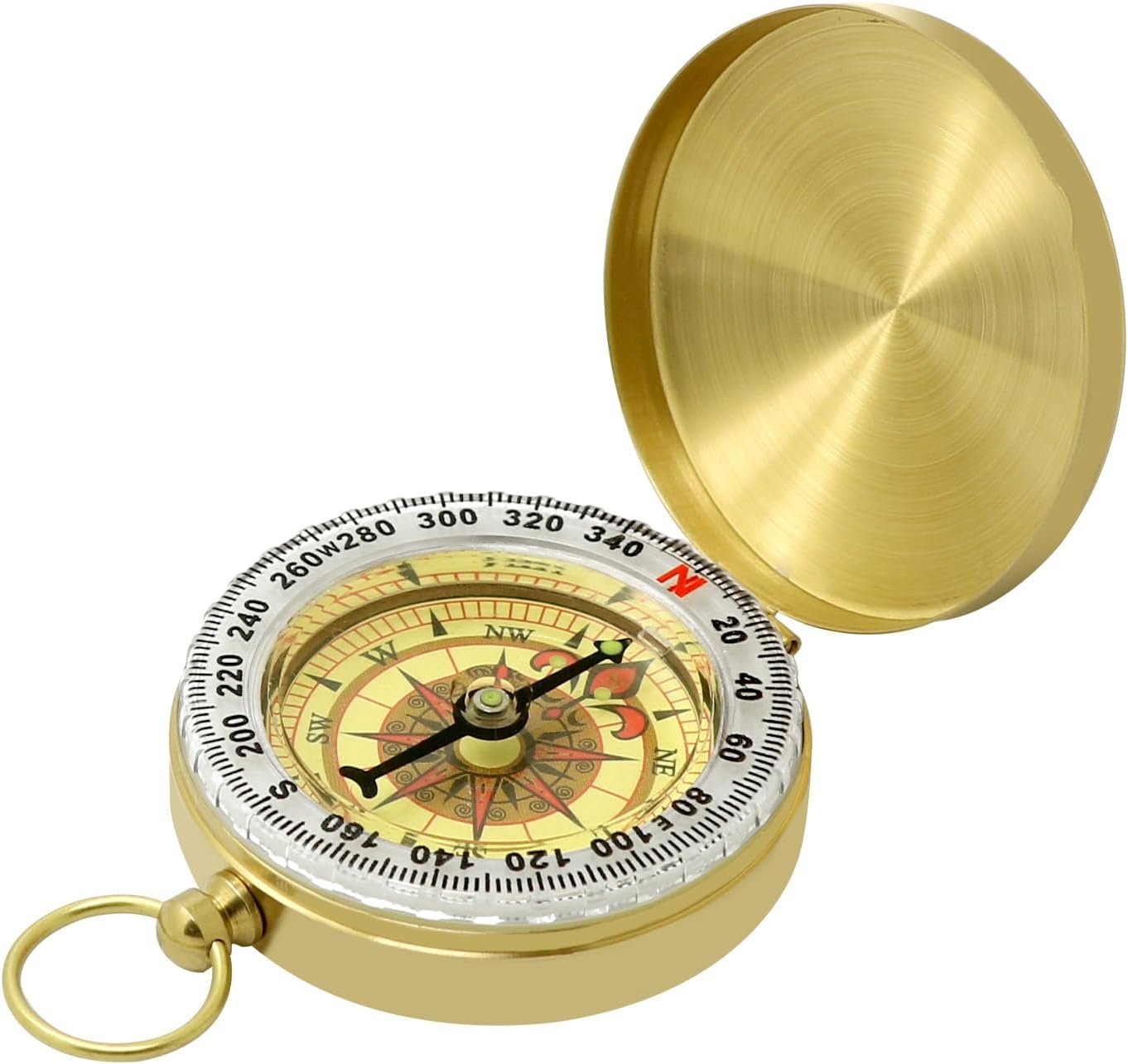 Waterproof Brass Compass for Hiking, Survival & Navigation – Large Dial Pocket Compass with Keychain Loop, Ideal Metal Brujula de Mano for Kids, Scouts, Hunting & Compass Gifts for Men