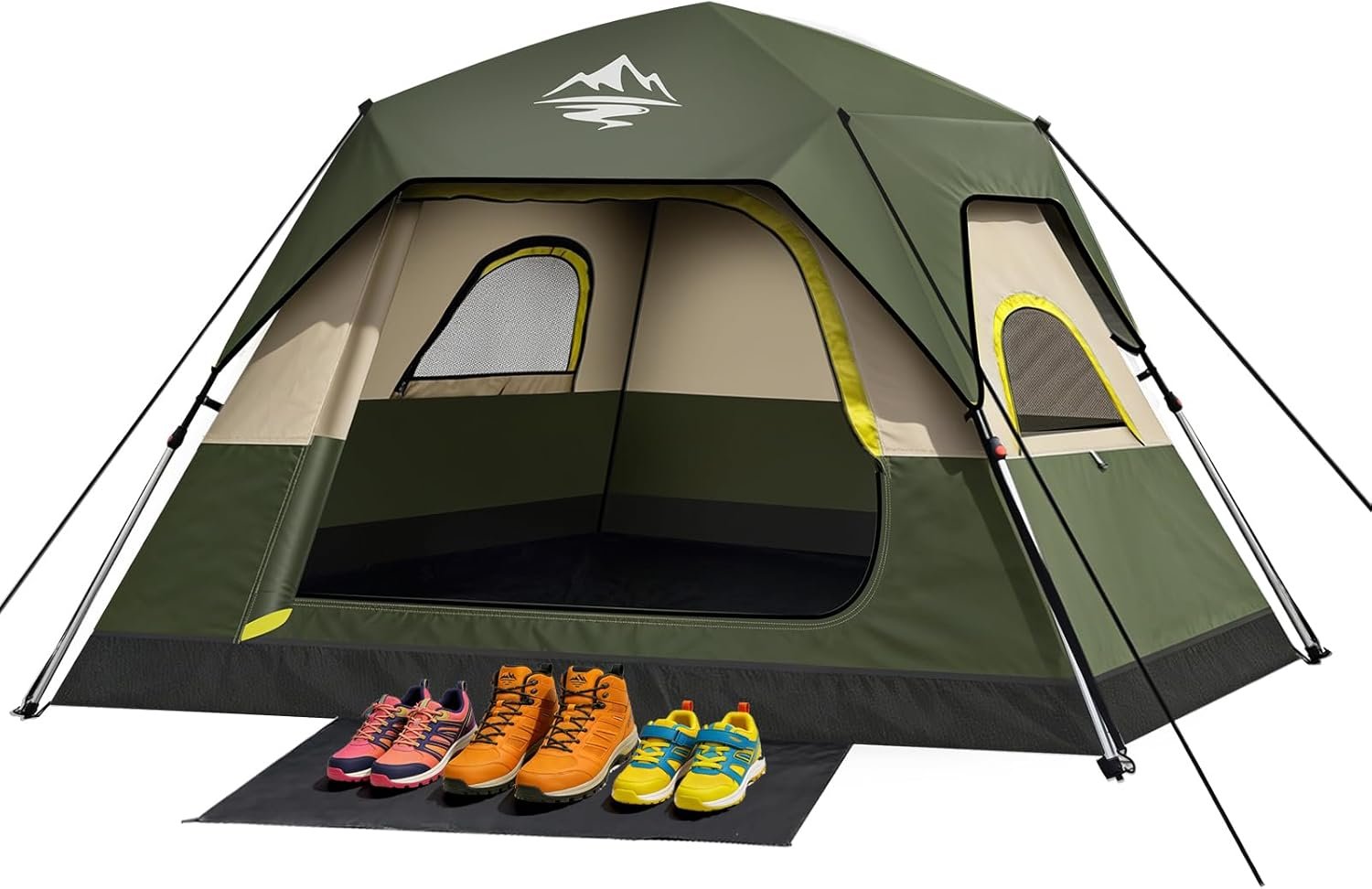 Camping Tent 2/3/4 Person Instant Pop Up Tents for Camping – 40s Automatic Easy Setup Tent with Rainfly, Double-Layer Waterproof & Windproof Instant Tents with Welcome Mat for Camping & Hiking
