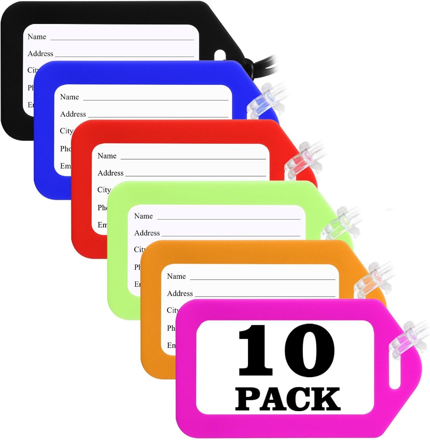 Sodsay 10 Pack Luggage Tag Bright Luggage Tags for Suitcases Bag Tags Name Tags for Kids Travel Accessories Must Haves by Sodsay (Colorful)