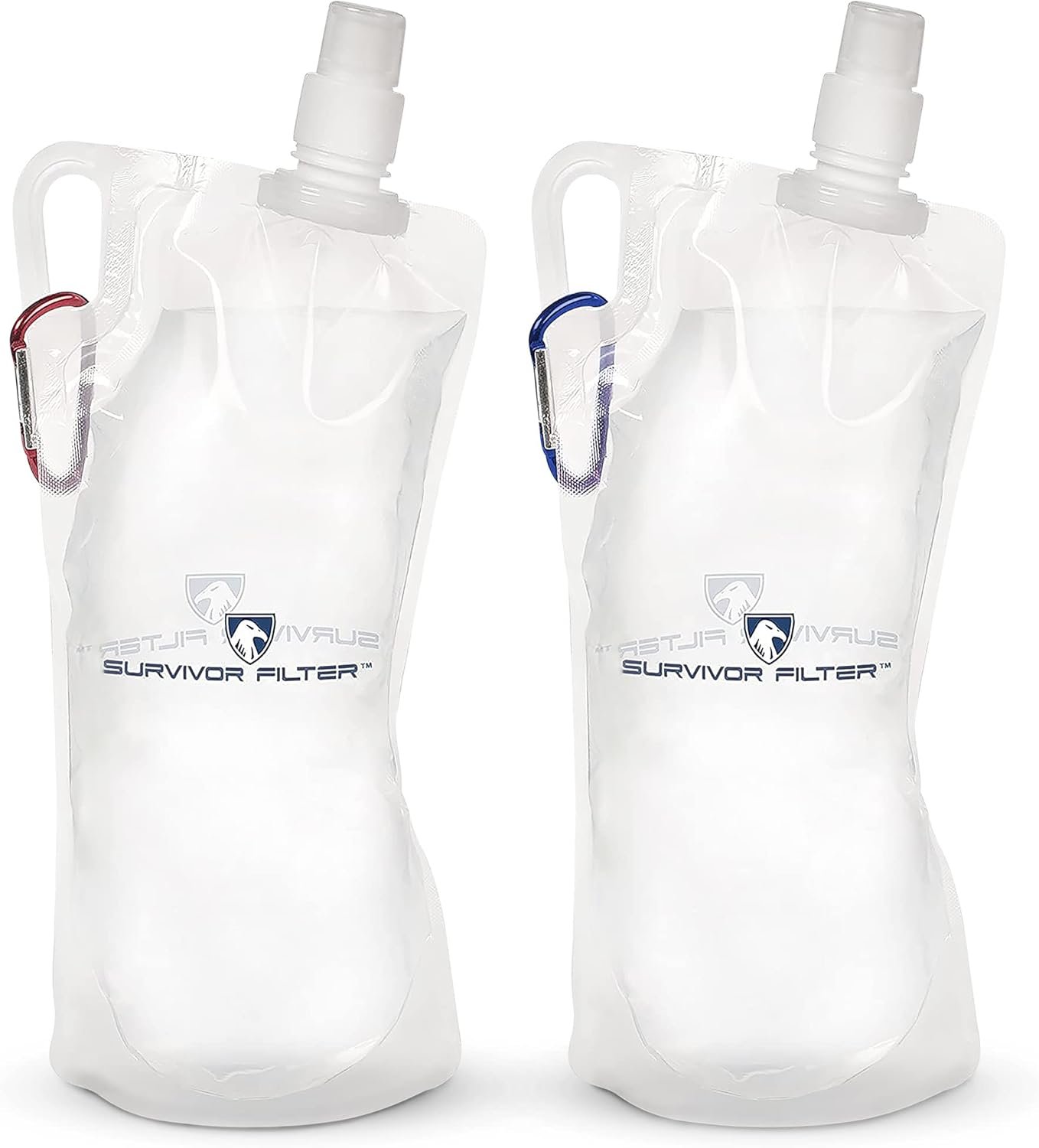 Survivor Filter Clear Collapsible Water Bottles – Travel, Hiking, Foldable, BPA-Free – 2 x
