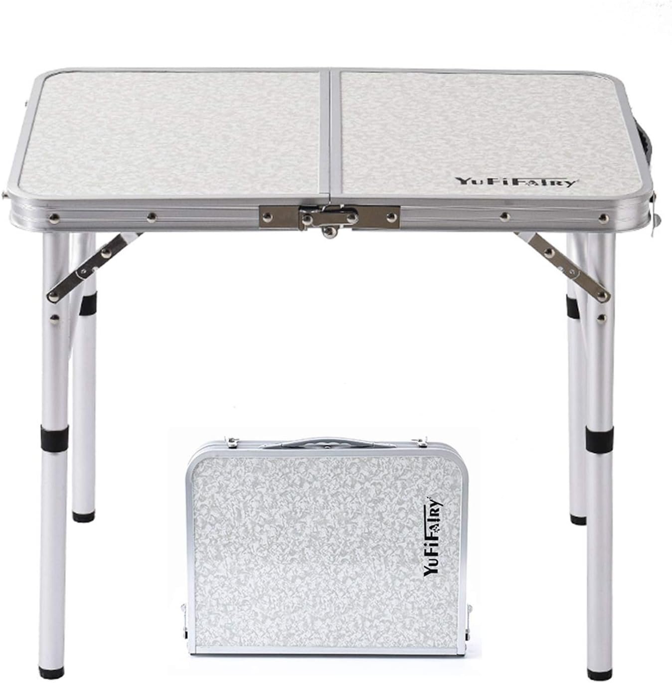 Folding Camp Table Small, 24”L x16”W with Adjustable Height Legs, Indoor Outdoor Lightweight Portable Aluminum Dining Table for Picnic Camping 2-Feet（2 Heights 10″/19″）