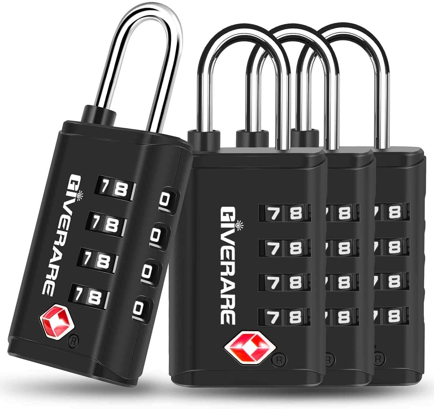 4 Pack TSA Approved Travel Luggage Locks 4-Digit, Open Alert Suitcase Combination Lock, Keyless Zipper Padlocks, TSA Accepted Compatible Padlock for Gym Locker, Golf Bag Case, Anti Theft-Black