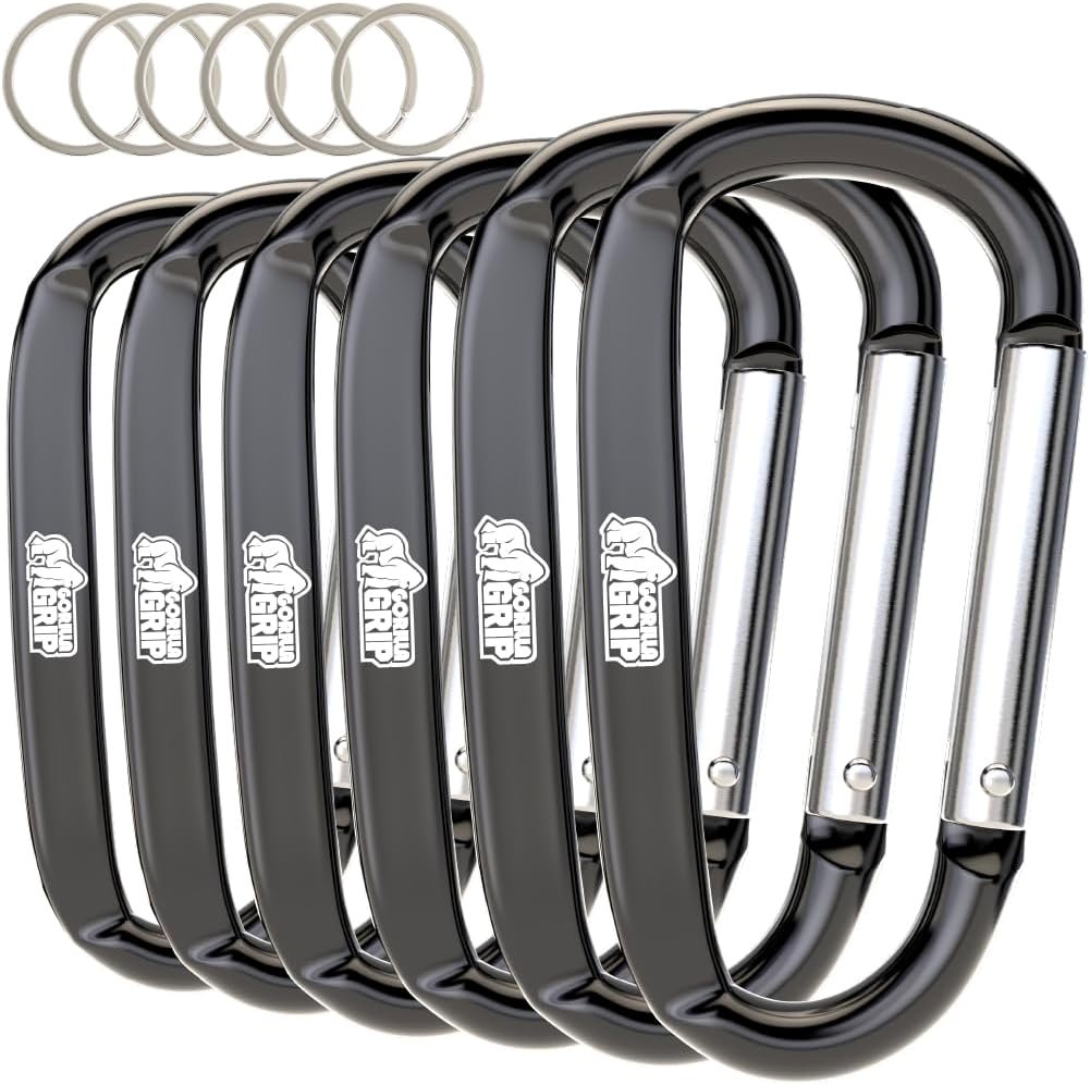 GORILLA GRIP Carabiner Clip, 3″ D Ring, Heavy Duty Aluminum Key Holder Clips Hold 170lbs, Rust, Scratch-Resistant Camping Essentials, Hiking Gear, Tactical Backpacking Keychains